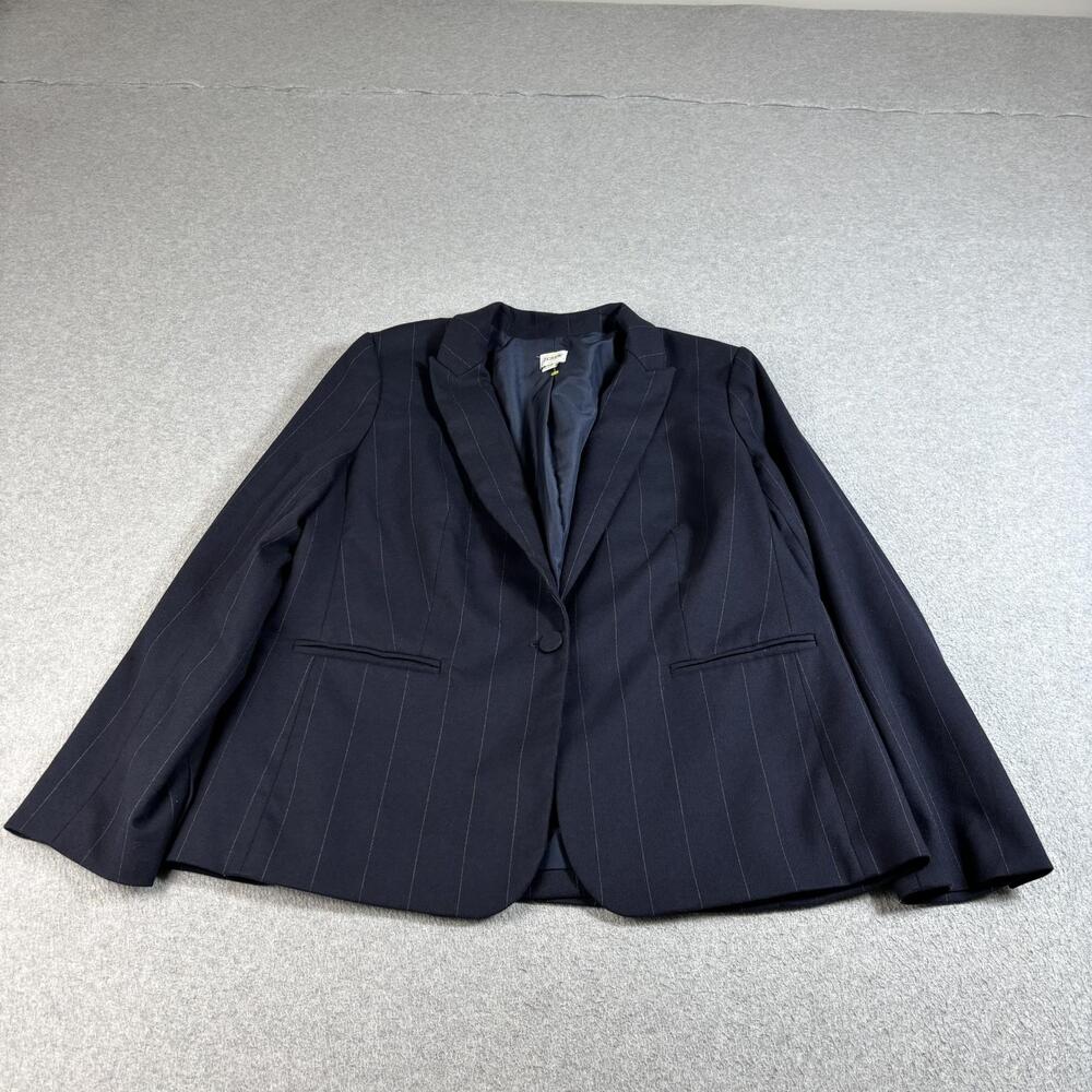 J Crew Blazer Women 16 Blue Pinstripe One Button Jacket Career Heritage Office